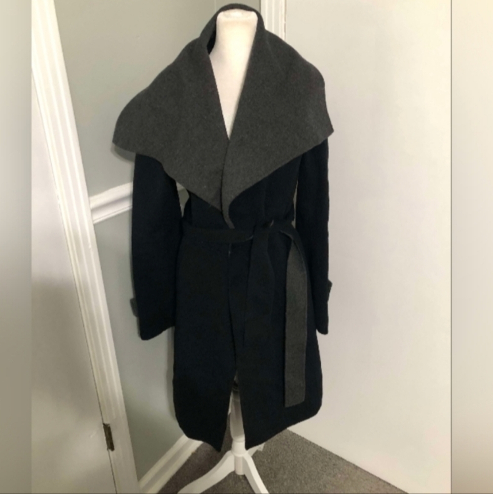 Black Ribbon LK Bennett Collared Belted Wool Blend Coat US Sz 10